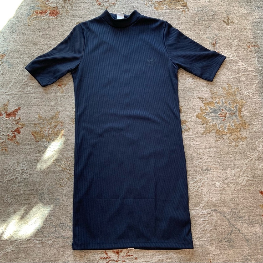 Adidas Mock Neck Ribbed Midi Dress